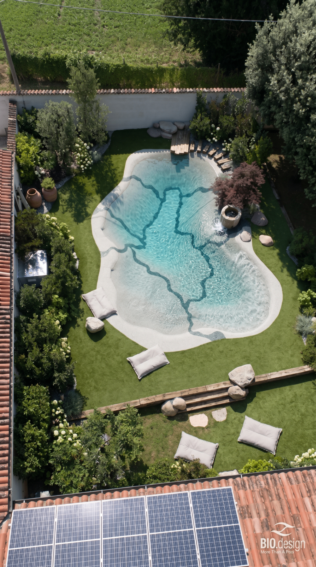 Organisch geformter Biodesign-Pool in einem Schweizer Garten